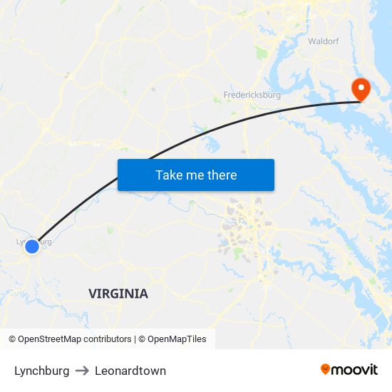 Lynchburg to Leonardtown map