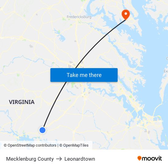 Mecklenburg County to Leonardtown map