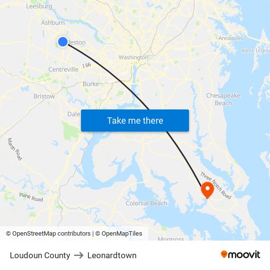 Loudoun County to Leonardtown map