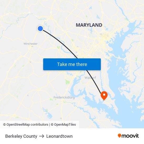 Berkeley County to Leonardtown map