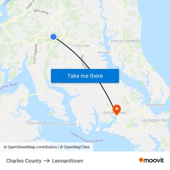 Charles County to Leonardtown map