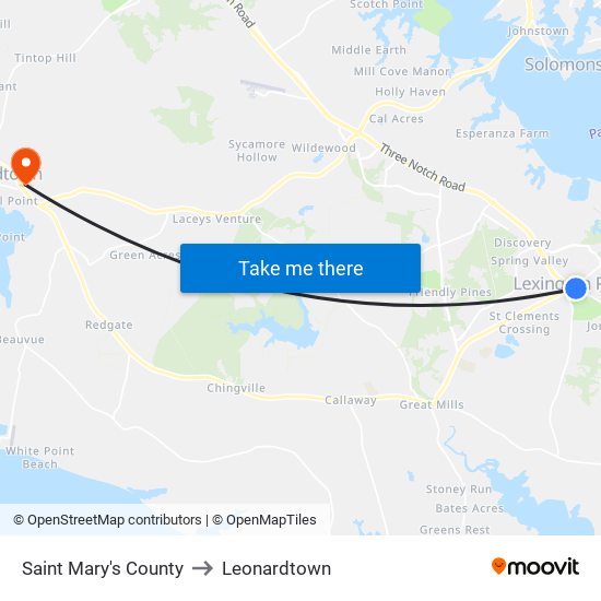 Saint Mary's County to Leonardtown map