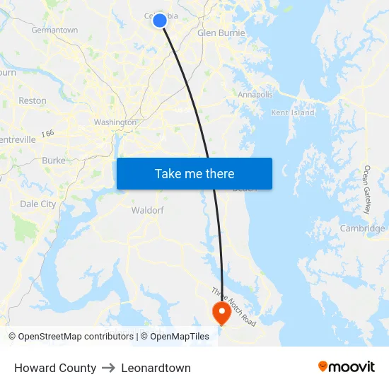 Howard County to Leonardtown map