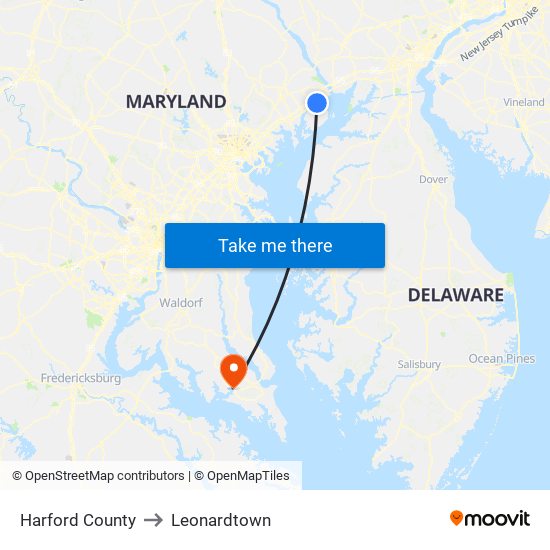 Harford County to Leonardtown map