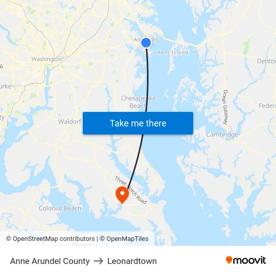 Anne Arundel County to Leonardtown map