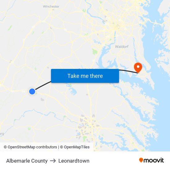 Albemarle County to Leonardtown map