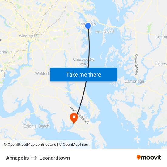 Annapolis to Leonardtown map