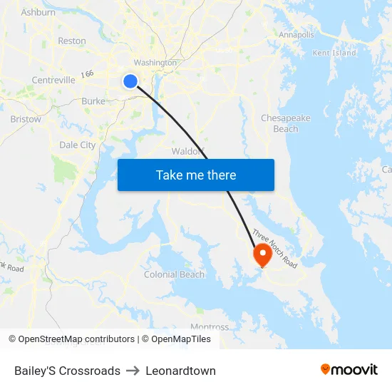 Bailey'S Crossroads to Leonardtown map