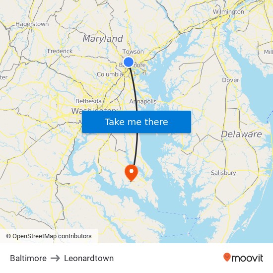 Baltimore to Leonardtown map