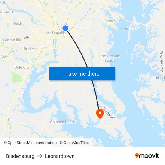 Bladensburg to Leonardtown map