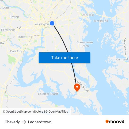 Cheverly to Leonardtown map