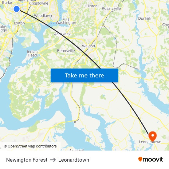 Newington Forest to Leonardtown map