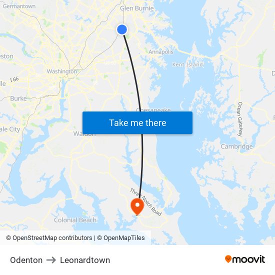 Odenton to Leonardtown map