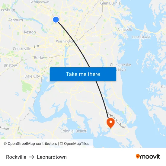Rockville to Leonardtown map