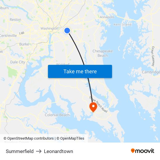 Summerfield to Leonardtown map