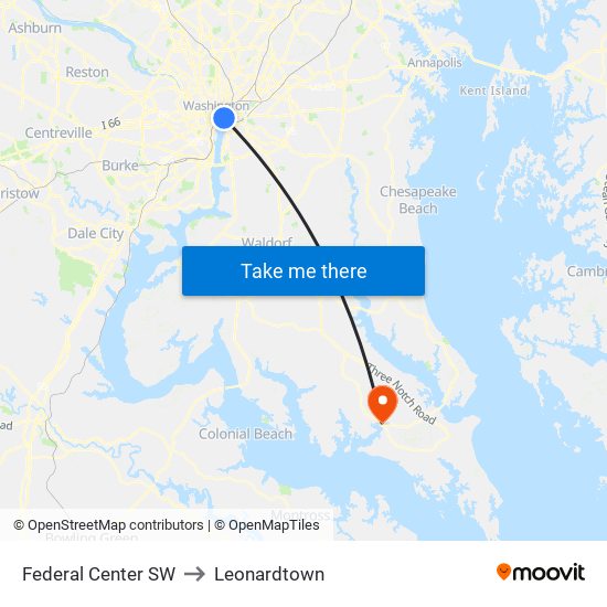 Federal Center SW to Leonardtown map