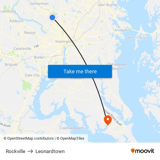 Rockville to Leonardtown map