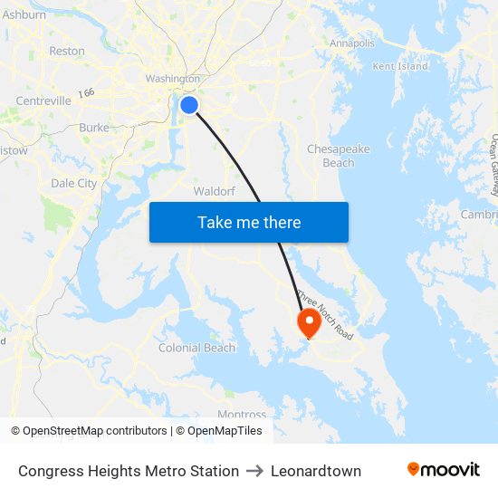 Congress Heights Metro Station to Leonardtown map