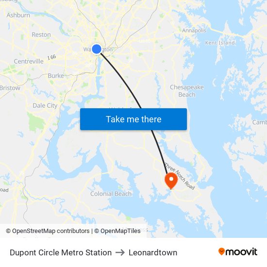 Dupont Circle Metro Station to Leonardtown map