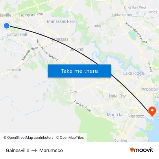 Gainesville to Marumsco map