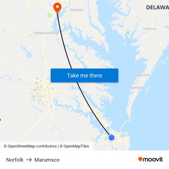 Norfolk to Marumsco map