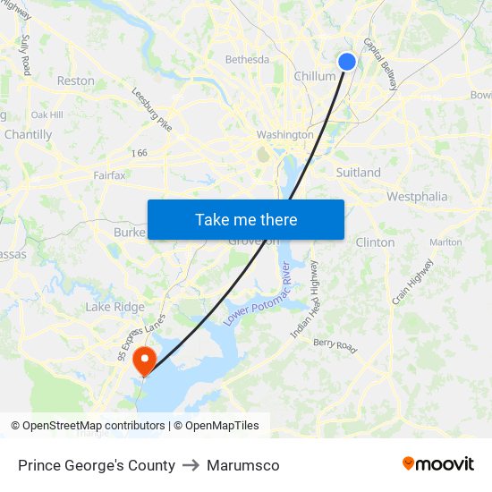 Prince George's County to Marumsco map