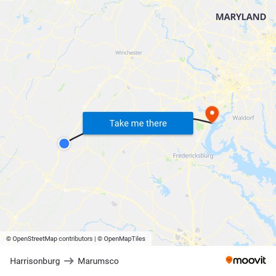 Harrisonburg to Marumsco map