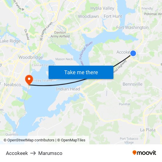 Accokeek to Marumsco map