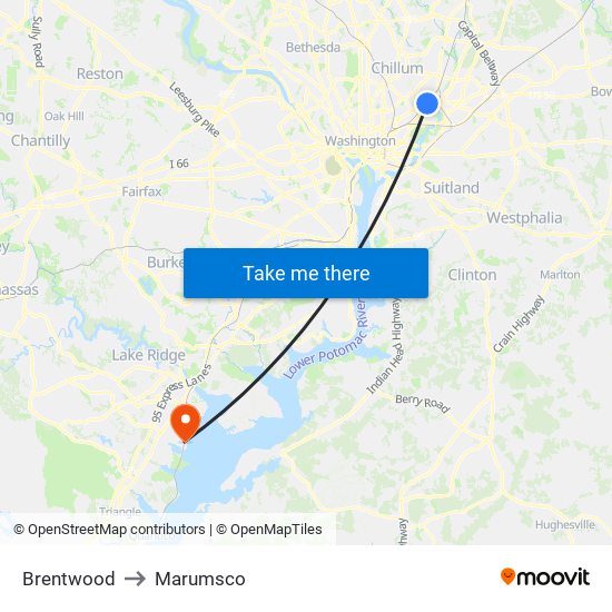 Brentwood to Marumsco map