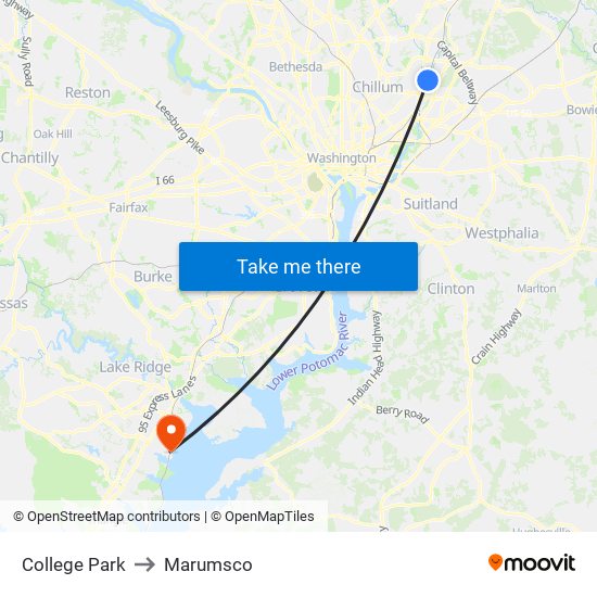 College Park to Marumsco map