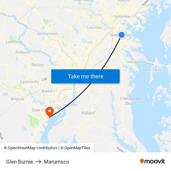 Glen Burnie to Marumsco map