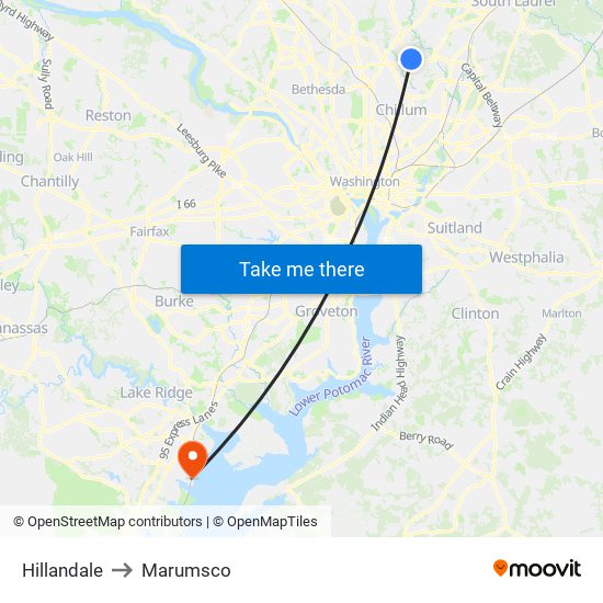 Hillandale to Marumsco map