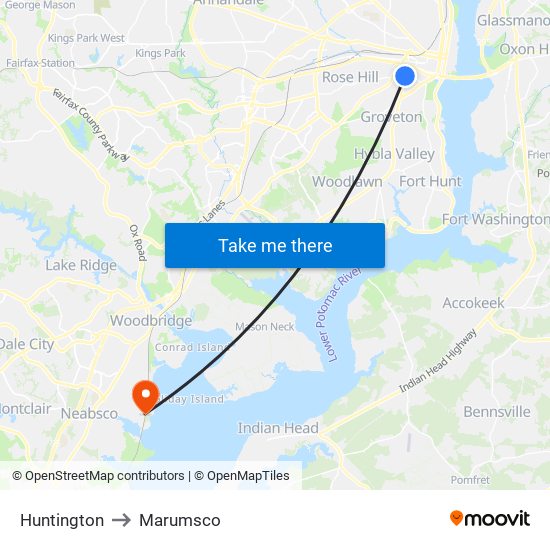 Huntington to Marumsco map