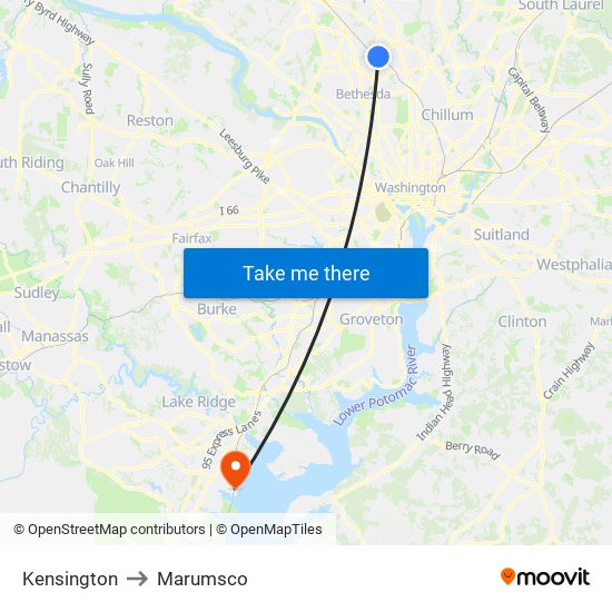 Kensington to Marumsco map