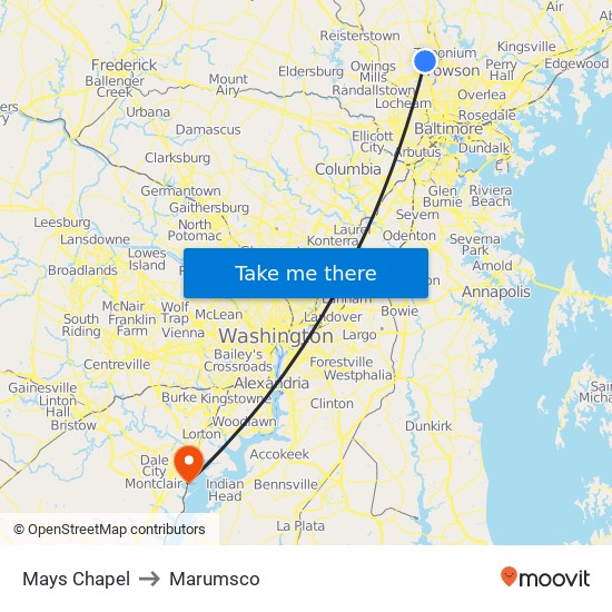 Mays Chapel to Marumsco map