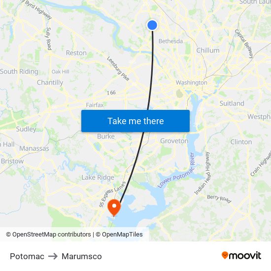 Potomac to Marumsco map