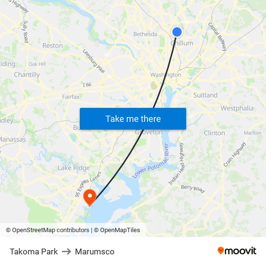 Takoma Park to Marumsco map