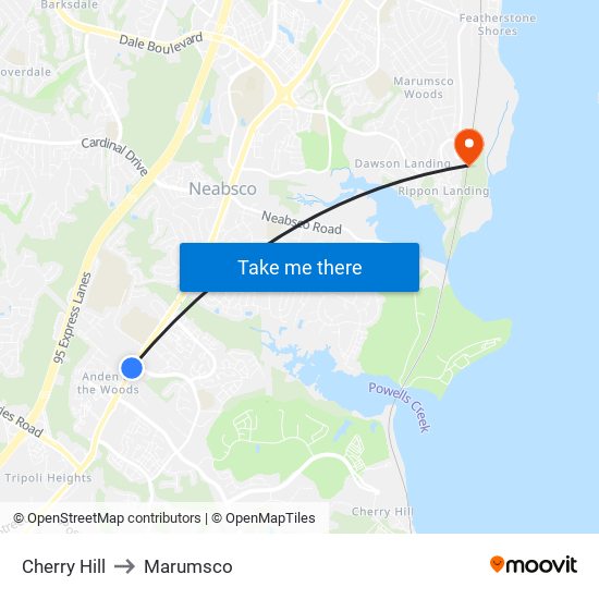 Cherry Hill to Marumsco map