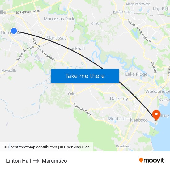 Linton Hall to Marumsco map