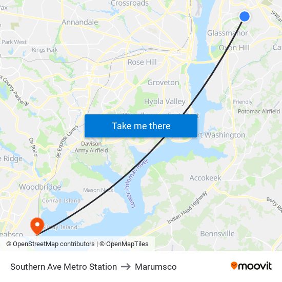 Southern Ave Metro Station to Marumsco map