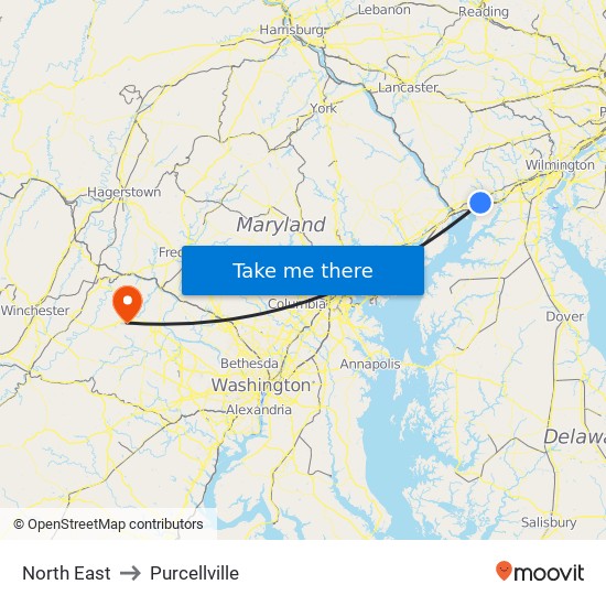 North East to Purcellville map