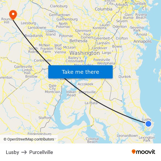 Lusby to Purcellville map