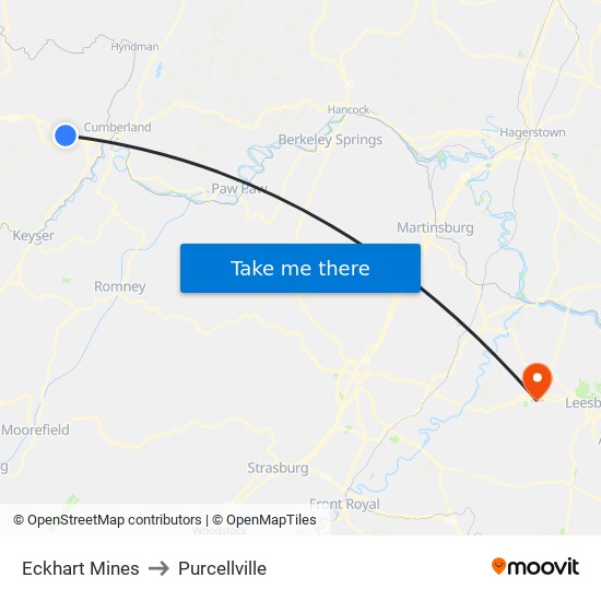 Eckhart Mines to Purcellville map