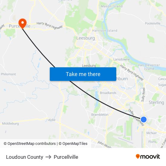 Loudoun County to Purcellville map