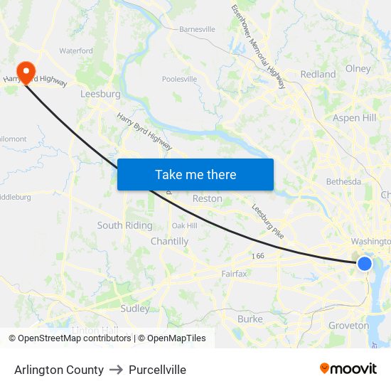 Arlington County to Purcellville map