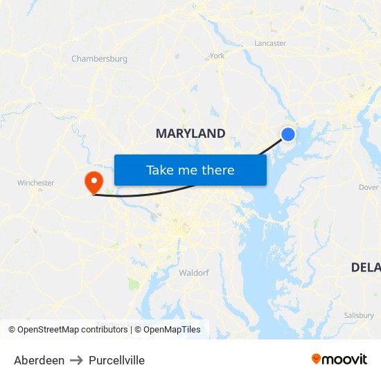 Aberdeen to Purcellville map