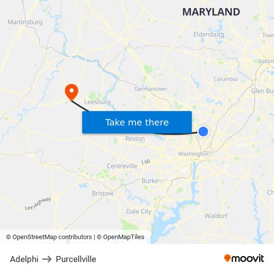 Adelphi to Purcellville map