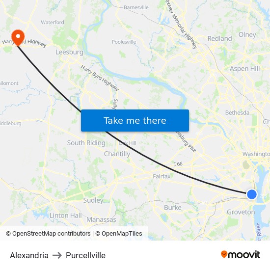 Alexandria to Purcellville map