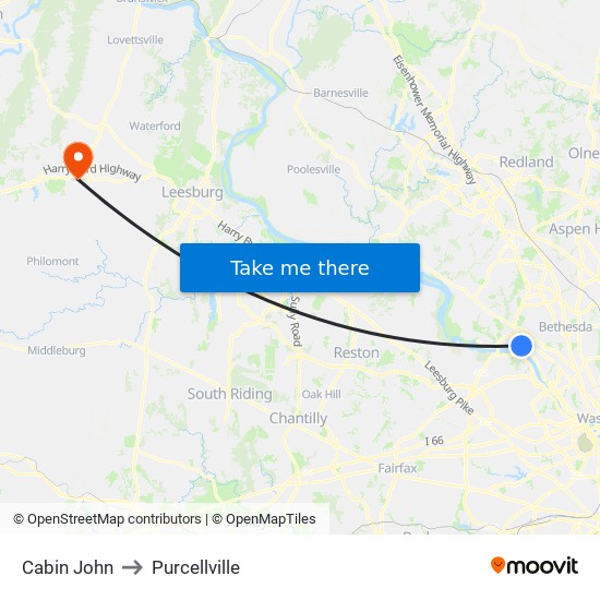 Cabin John to Purcellville map