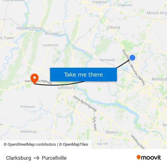 Clarksburg to Purcellville map